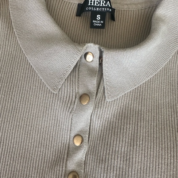 NWOT Hera Cropped Tan Collared Top - Picture 2 of 4